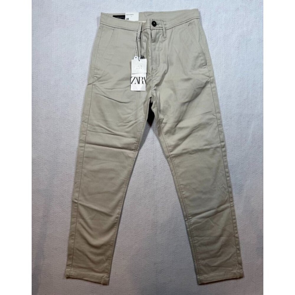 Zara The City Trouser Slim Fit Stretch Khaki Beige Casual Chino Pants Women's 29